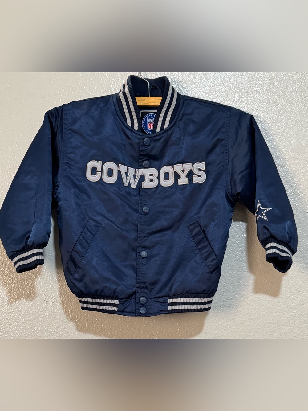Vintage Kids Official NFL Dallas Cowboys Satin Snap Bomber Jacket Size 5-6